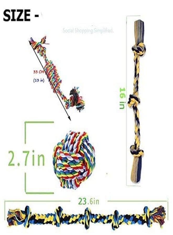 KittuPet مجموعة ألعاب مضغ حبل الكلاب المعقودة من KittuPet، مكونة من 4 قطع - كرة قطنية، حبل للكلاب بثلاث عقد، حبل للكلاب بخمس عقد، ولعبة حبل طويلة للكلاب والجراء (متعددة الألوان) - Image 4